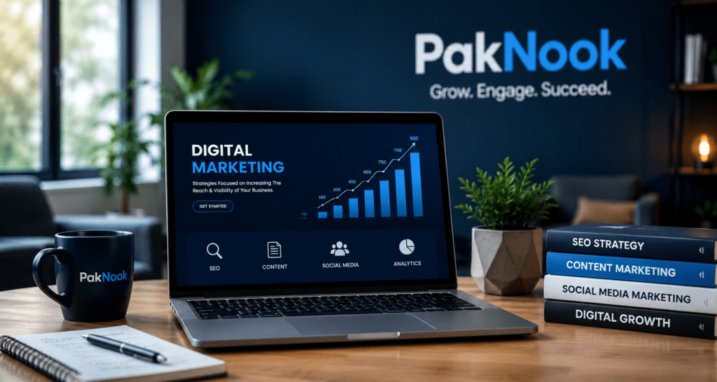 About PakNook: Our digital marketing workspace featuring SEO analytics, content marketing resources, and business growth tools.